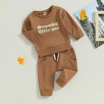 Yenidoğan Toddler Erkek Bebek Pantolon Setleri Sonbahar Giysileri Kıyafetler Mektup Nakış Uzun Kollu Kazak ve Pantolon Bebek Nesneleri Giyim