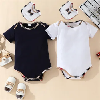 Yenidoğan Tulum Pamuk Yaka Yaka Kısa Kollu Romper Bebek Bebek Erkek tasarımcı kıyafetleri Yürümeye Başlayan Tulum 0-24 Ay için