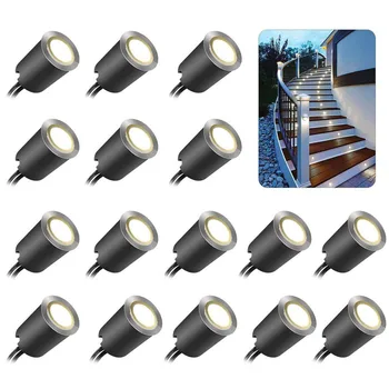 16 Paket Gömme LED güverte ışığı Kitleri 12V Alçak Gerilim Peyzaj Aydınlatma IP67 Su Geçirmez Açık Adım merdiven lambası Bahçe Veranda için