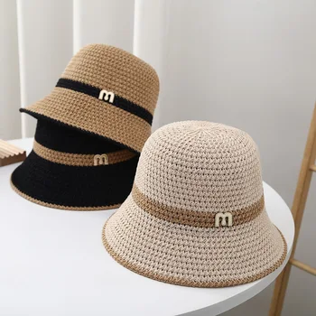 2023 Yaz Örme İçi Boş güneş şapkaları Kadınlar için Eşleşen Renk Güneşlik Kova Şapka Tatil plaj şapkası Balıkçı Kap Toptan