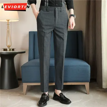 2023 Yeni Ekose Slim Fit Takım Elbise Pantolon Erkekler için Tasarımcılar beyler İş Yüksek Dereceli Düz Streç Hafif Olgun Rahat Pantolon