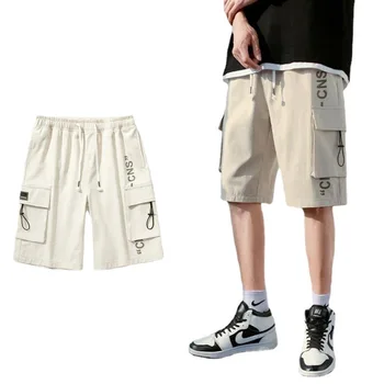 2023 Yeni Yaz Japon Tarzı Kargo Şort Erkekler için Rahat Y2k Streetwear Düz Diz İş Pantolonu Gevşek Hip Hop Pantolon Erkek