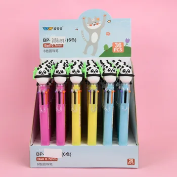 36 adet / grup Kawaii Panda 6 Renk Tükenmez Kalem Sevimli Basın Tükenmez Kalemler Okul Ofis Yazma Malzemeleri Kırtasiye Hediye
