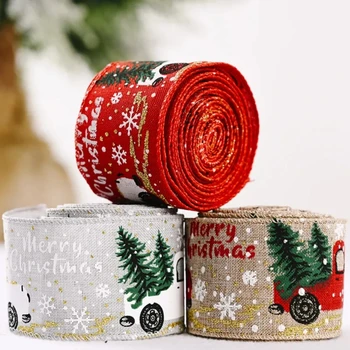 5M Noel DIY Kumaş Şerit Çuval Bezi Şerit Kablolu Kenar Hediye Sarma Noel ağaç dekor Şerit DIY Çelenk Yaylar El Sanatları