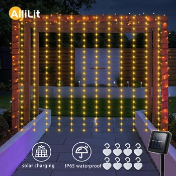 AlliLit LED güneş perdesi peri ışıkları açık su geçirmez bakır tel parti bahçe Yard Gazebo Garland noel dekorasyon
