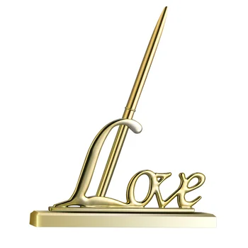 Altın kalemlik NUOLUX Düğün İmza Kalem Altın Kaplama Metal Aşk Tutucu Parti Kalem Seti (Altın)