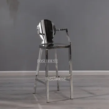 Bar sandalyesi Modern Paslanmaz Çelik Gümüş Yüksek Sandalye Ayak Taburesi Ev Mobilyaları Yaratıcı Koltuk Geri Bar Taburesi Mutfak B