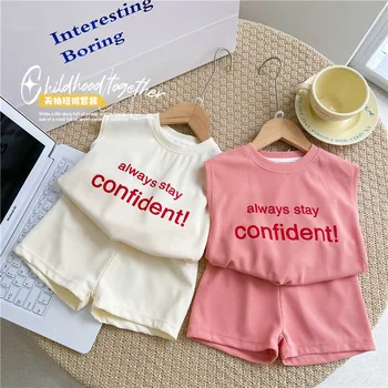 Baskı Yelek Şort İki Parçalı / Takım Elbise Erkek Bebekler Spor Kolsuz Tişört çocuk Moda Yeni Kore Tarzı Setleri Yaz Giyim