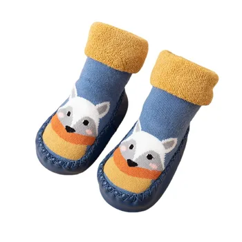 Bebek Kapalı Çorap Ayakkabı Yenidoğan Bebek Çorap Kış Kalın Havlu Pamuk Bebek Kız Çorap Kauçuk Tabanlar ile Bebek Karikatür hayvanlı çoraplar