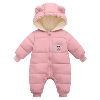 Bebek Romper Giysileri Kış Artı Kadife Yenidoğan Bebek Erkek Kız Sıcak Kalın Tulum Kapşonlu Kıyafetler Emekleme Giyim