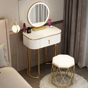 Beyaz Usb ışık Tuvalet masası İskandinav tarzı Kızlar Lüks Yatak Odası Tuvalet Masası Çekmece Charm Coiffeuse Mobilya Rahat