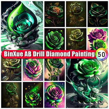 BınXue 5D DIY Renkli Gül Çiçek AB Elmas Boyama Kiti Yıldızlı Gökyüzü Taklidi Çapraz Dikiş El Yapımı Mozaik Ev Dekor Hediye