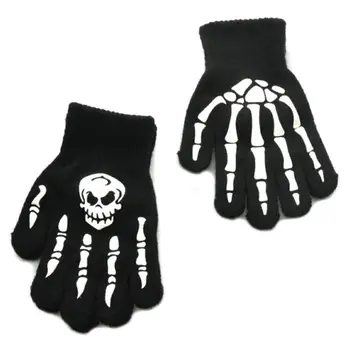 Cadılar bayramı İskelet Eldiven Korkunç Kafatası Yarım Parmak Cosplay Kostüm Glow Karanlık Parmaksız Eldiven Streç Örme Eldivenler