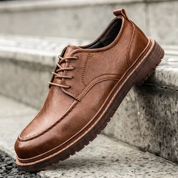 Deri ayakkabı 2023 Yeni erkek İş Kıyafetleri İngiliz Rahat deri ayakkabı Yaz Nefes Deri erkek ayakkabıları Moda Dantel-up