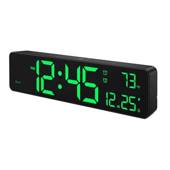 Dijital duvar saati, LED Büyük Haneli Ekran, çift alarmlı saat Saat, Otomatik Karartma, 12 / 24Hr FormatSilent duvar saati Oda için Yeşil
