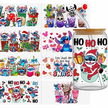 Disney Lilo ve Dikiş Noel Tasarım UV DTF Etiket 16ozCup Wrap Transferi Sticker Özel Etiket DIY Logo Kendinden yapışkanlı