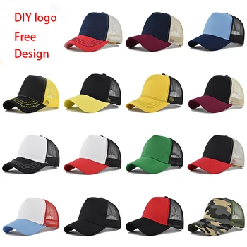 DIY Özelleştirilmiş Temel Düz Renk 5 Parça Kamyon Şoförü Şapkası Yaz Unisex Örgü Nefes beyzbol şapkası Toptan