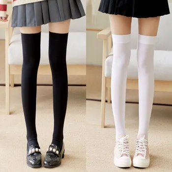 Düz Renk Çorap Seksi Siyah Beyaz Uzun Stokları buzağı Çorap Lolita JK Cosplay Çorap kadın Çorap Uyluk Çorap