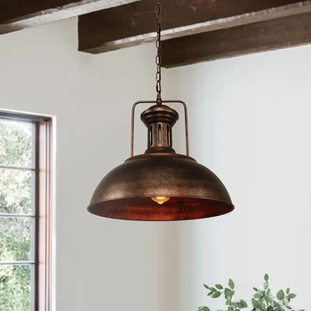 Endüstriyel kolye ışık Loft tarzı 41cm Rustik bakır kubbe asılı lambalar mutfak barlar için yemek masası Çiftlik evi aydınlatma armatürleri