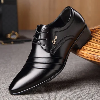 Erkek deri ayakkabı Moda rahat elbise Ayakkabı Düğün İş Elbise Büyük Boy Oxfords Nefes Çalışma Dantel-up Ayakkabı Zapatos