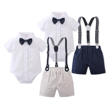 Erkek Giysileri Bebek Bebek Romper Setleri Çocuk giyim setleri Çocuk Doğum Günü Beyefendi Takım Elbise Yenidoğan Erkek Beyefendi Takım Elbise yaz giysileri
