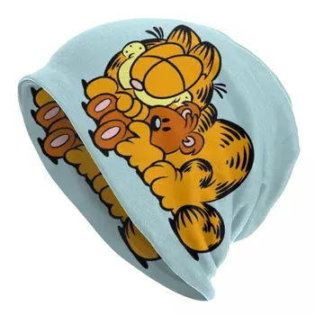 Garfields Ve Pooky Uyku Skullies Beanies Caps Erkekler Kadınlar Unisex Sokak Kış Sıcak Örgü Şapka Yetişkin Sevimli Kedi Kaput Şapka