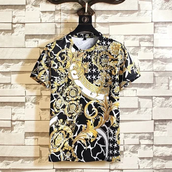 Gotoola Kısa Kollu erkek yuvarlak Boyun Slim Fit Kazak T-shirt 2023 Yaz High-End Dijital baskılı tişört Nefes Esneklik