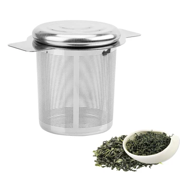 HILIFE 6cm Yükseklik Paslanmaz Çelik İnce Örgü çay süzgeci ile Yeniden Kullanılabilir 2 Kolları Çay Demlik Sepeti Kapağı Çay ve Kahve Filtreleri
