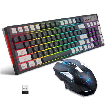 HXSJ L99 2.4 G Kablosuz Şarj Edilebilir Klavye fare Kombo 96 Tuşları RGB Membran Klavye Renkli Arka Oyun Fare Seti