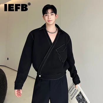 IEFB erkek Hırka Niş Tasarım Crossover Placket Yaka Ceket Koyu Rahat Giyim Kore Tarzı Kişilik Ceket Tops 9C1553