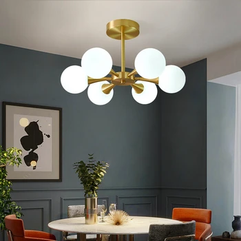 Iskandinav LED Avize Mutfak Yatak Odası Yemek Odası Modern Bakır cam küre avize Lamba Asılı Aydınlatma Ev