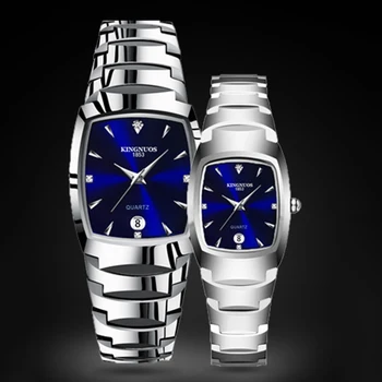 İkili kuvars saat Erkekler Kadınlar için Saatler Bayanlar Takvim Tungsten Çelik Renk Reloj Erkek İş Adamı Saat Lüks Kol Saati