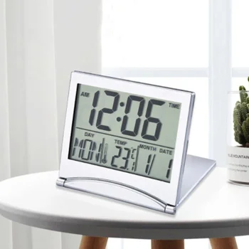 Katlanır LCD dijital alarmlı saat Saat Seyahat Elektronik Mini Saat Masa Masa Takvimi Hava İstasyonu Yatak Odası Masası Dijital Saat