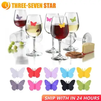Kelebek Şekli Vantuz İşareti Silikon cam şarap kadehi Tanımlama Halkası Tanıyıcı Etiket Kauçuk İşaretleyici Mutfak Bar Araçları