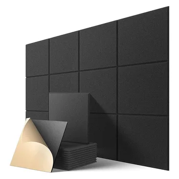 Kendinden Yapışkanlı Akustik Paneller 12 Paket,12x12x0. 4 inç Ses Geçirmez Dolgu,Ev için Ses Emici Panel, Siyah
