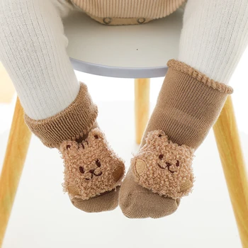 Kore Ayı Bebek Çorap Sonbahar Kış Sıcak Havlu Çorap Yenidoğan Erkek Kız Sevimli Karikatür Bebek kaymaz Zemin Çorap Socken
