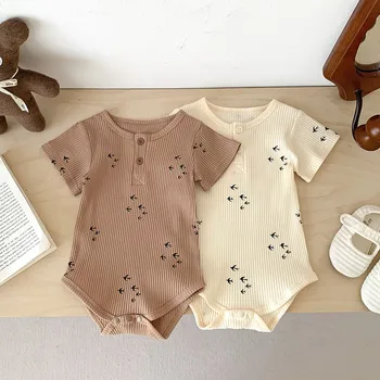 Kore Yenidoğan T-shirt Tulum Bebek Kız Erkek Yaz Kısa Kollu Tulum Toddler Rahat Tarama Giysileri Bebek Bodysuit Sunsuit