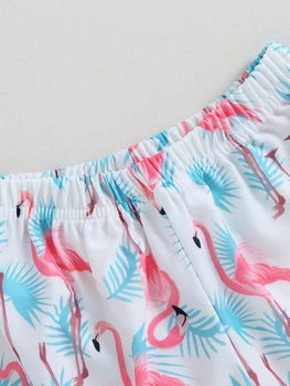 Küçük Erkek Yüzmek Mayo Elastik Bel Flamingo Yapraklar Baskı Yaz Plaj Yüzmek Şort Mayo Kurulu Şort 3-8Years