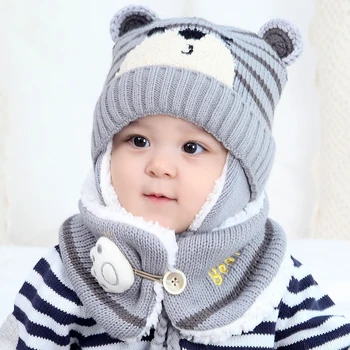 Kız Erkek Yün Boyun Çocuk Eşarp Aksesuarları 0-3Y Yeni Bebek Şapka Eşarp Takım Elbise Sonbahar Kış Örme Unisex Çocuk Şapka Eşarp Seti