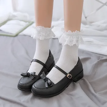 Lolita Tarzı Japon Kawaii Sevimli Çorap Kadın Güzel Yaz Dantel Örgü Kısa Çorap Yüksek Kaliteli Düz Renk Siyah beyaz çoraplar