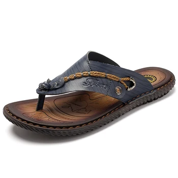 Lüks Marka Flip Flop Yumuşak rahat Mikrofiber Deri Terlik plaj terliği Flip Flop Yaz Ayakkabı Erkekler Için boyutu 46 Zapatos