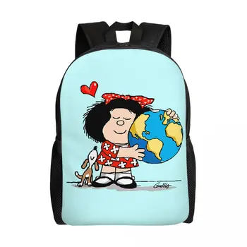 Mafalda Dünya Ve Onun Köpek Sırt Çantası Kadın Erkek Su Geçirmez Okul Koleji Quino Komik çizimli çanta Baskı Gizli sakli konusmalar