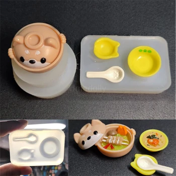 Mini Shiba Inu Güveç çorba kasesi Dollhouse Minyatür Sofra silikon kalıp DIY Damla UV Tutkal Blythe Doll BJD Bebek Aksesuarları