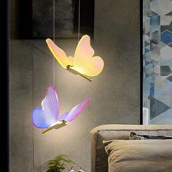 Modern Led kolye lüks dekor lambaları yemek odası yatak odası ışıkları koridor avize koridor altın kelebek asılı lambalar