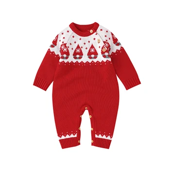 Noel Tarzı Kırmızı Uzun Kollu Bebek Erkek ve Kız pamuk tulumlar 0 - 18M Triko Bebek İlkbahar ve Sonbahar Bodysuit Yürümeye Başlayan Tulum