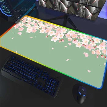Oyun Sakura Mouse Pad Bilgisayar LED Aydınlatma Fare Mat Gabinete Oyun Aydınlık Mousepad XXL Büyük Klavye Pedleri sümen