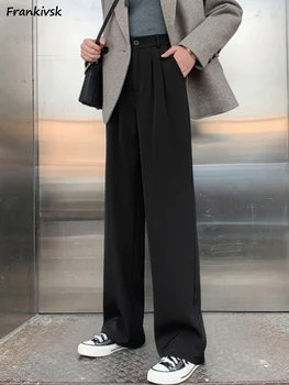 Pantolon Kadınlar Katı Yüksek Bel Baggy Streetwear Tüm Maç Şık Kat Yaz Basit Eğlence Kore Tarzı Moda Temel Pantalones