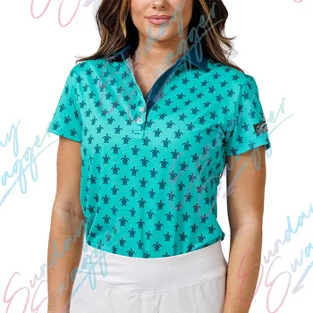 Pazar Havalı kadın golf gömlek polo yarış kısa kollu üst çabuk kuruyan T-shirt polo futbol tenis rahat polyester gömlek
