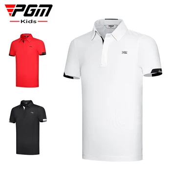 PGM Çocuk Golf Giyim Erkek Yaz Spor kısa kollu tişört Düz Renk Çok Yönlü Nefes Çabuk Kuruyan Spor Kısa T