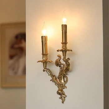 Retro Fransız tüm bakır duvar lambası, duvar lambası, koridor, büyük lüks villa aydınlatma armatürleri